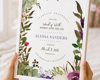 Watercolor Greenery Baptism Keepsake • Editable Canva Template • JW Baptism Gift • Botanical Wall Art • Printable Spiritual Decor