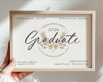 JW Pioneer School Certificate Canva Template | Neutral 2026 Design | Printable 5x7 & 8x10 | Graduation Gift for Jehovah’s Witnesses