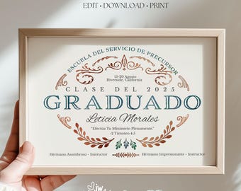 JW Pioneer School Certificate Canva Template | Copper and Teal Design | Editable Printable 5x7 & 8x10 |  Gift for JW Pioneers in Spanish