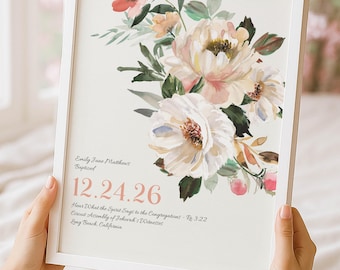 Soft Floral Baptism Keepsake • Editable Canva Template • JW Baptism Gift • Printable Wall Art • Modern Spiritual Home Decor