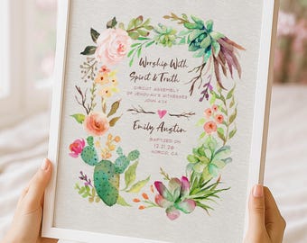 Succulent Baptism Keepsake • Editable Canva Template • JW Baptism Gift • Cactus Floral Wall Art • Printable Spiritual Decor
