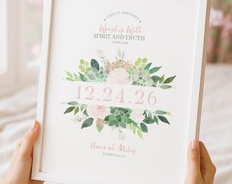 Blush Greenery Baptism Keepsake • Editable Canva Template • JW Baptism Gift • Floral Wall Art • Printable Spiritual Decor