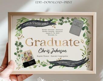JW Pioneer School Certificate Canva Template | Greenery and Scripture Art Design | Printable 5x7 & 8x10 | Graduation Gift for JW Pioneers