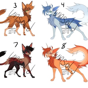 Peut inclure: Huit illustrations numériques de chats colorés avec différents motifs et couleurs de fourrure. Les chats sont dessinés dans un style cartoon et regardent tous vers la droite. Les illustrations sont numérotées de 1 à 8.