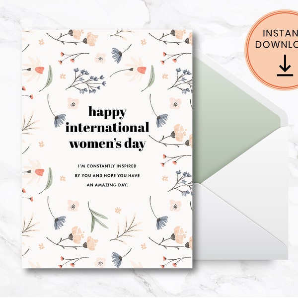 Happy International Women’s Day Card, Printable with BONUS Social Media Post JPEGs - Ver. 1