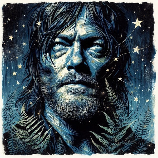 Original Art Print Daryl - Whimsical Art, Framed Print, The Walking Dead Art Print Daryl Dixon, Daryl from TWD, Norman Reedus TWD Print