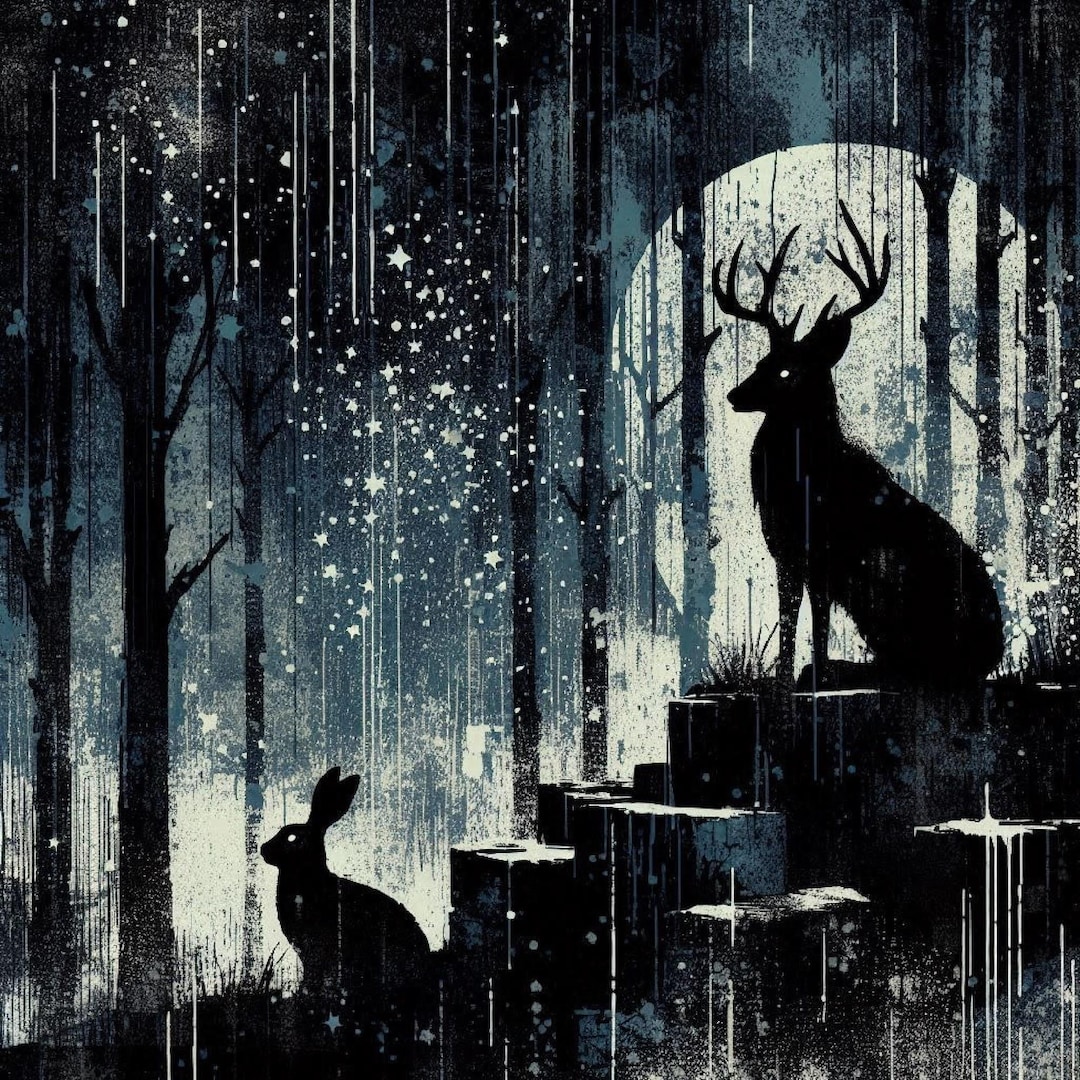 Original Art | Forest Friend | Whimsical Art, Hare and Deer, Moon, Deer ...