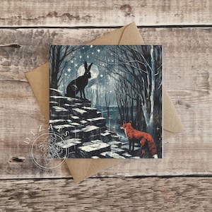 de voeux | Ci-dessous | Fantastique, carte de voeux, carte d'anniversaire de Saint-Valentin renard, carte de voeux magique lièvre renard, jolie oeuvre d'art