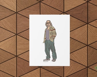 The Dude, Big Lebowski Poster, Jeff Bridges, Hand-Drawn, Coen Brothers, Movie Buff, Cinema, Comedy, Cult Classic, Pop Culture