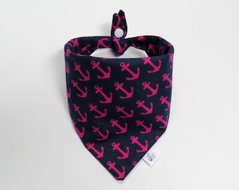 Nautical Pink Anchor & Navy Dog Bandana, Beach Summer Dog Scarves, Snap Dog Bandannas, Gift For Dog