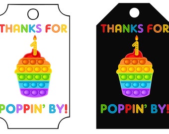 1st Birthday Thank You Pop It Tag, Thanks For Popping By, Pop It Printable Tag, Kid Gift Tag, Bubble Pop It Birthday, Pop It Fidget Favors
