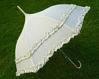 Umbrella, Pagoda Umbrella, Bridal Umbrella, Wedding Umbrella with Ruffles, ecru