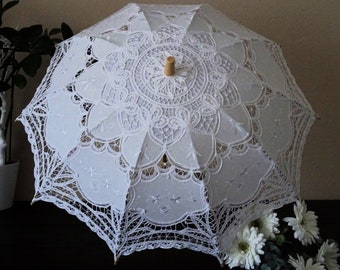 Parasol, bridal umbrella, wedding umbrella, lace umbrella with handmade lace white