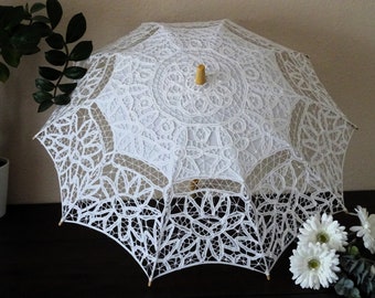 Sonnenschirm, Brautschirm, Hochzeitschirm, Spitzenschirm mit handgemachte Battenburger weiße Spitze