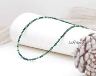 Natural African Emerald 3mm Faceted Beaded Choker, Bracelet, Genuine Green Gemstones, Daily Dainty Necklace for Women, Handmade Gift for Her