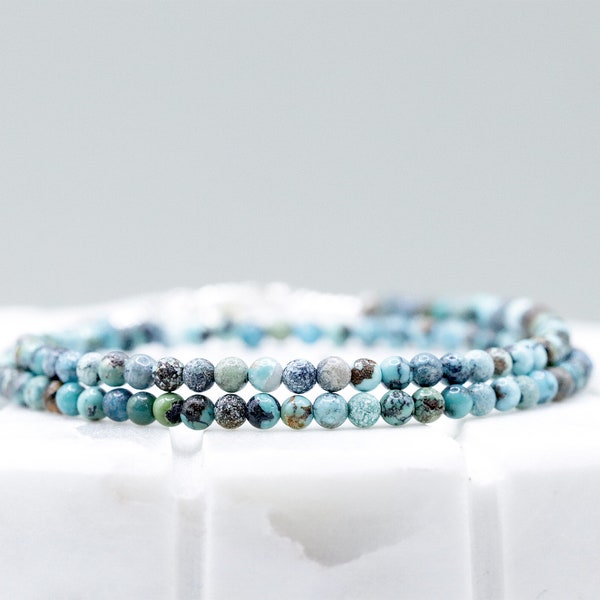 Natural Turquoise 3mm Round Beaded Choker, Bracelet, Genuine Hubei Turquoise Gemstone, Summer Choker, Handmade Necklace, Gift for Her