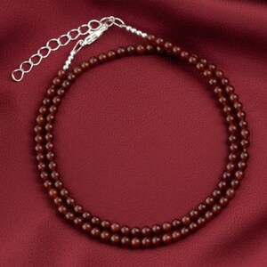 Natural Red Agate Tiny 3mm Round Beaded Choker, Bracelet, Genuine Deep Red Gemstone Bead, Stretchy Necklace, Waterproof Daily Gift for Women image 5