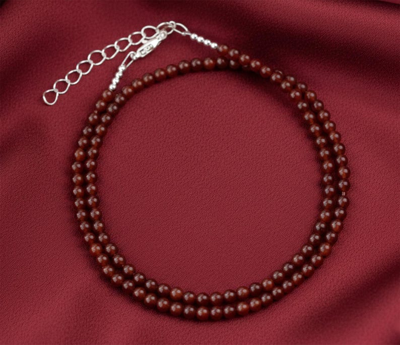 Natural Red Agate Tiny 3mm Round Beaded Choker, Bracelet, Genuine Deep Red Gemstone Bead, Stretchy Necklace, Waterproof Daily Gift for Women image 5
