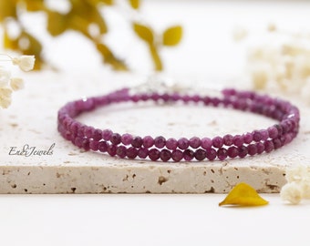 Natural Ruby Tiny 2.8mm Faceted Beaded Choker, Bracelet, Genuine Purple Red Gemstone Beaded Necklace for Women, Daily Handmade Necklace