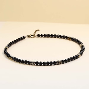 Collar de cuentas de ónix negro, gargantilla de cuentas de piedras preciosas naturales negras de 6 mm, regalo para el Día de la Madre, collar hecho a mano, joyería de estilo antiguo.
