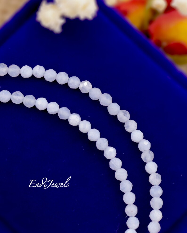 Natural Blue Lace Agate Tiny 2mm Faceted Beaded Choker, Beaded Bracelet, Genuine Gemstone, Dainty Daily Layered Beaded Necklace image 5