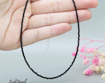 Gargantilha/Pulseira com Pequenas Contas Facetadas de Espinélio Preto de 1,8 mm, Contas de Gema Preta Natural e Genuína, Colar de Contas, Gargantilha de Verão, Presente para Ela