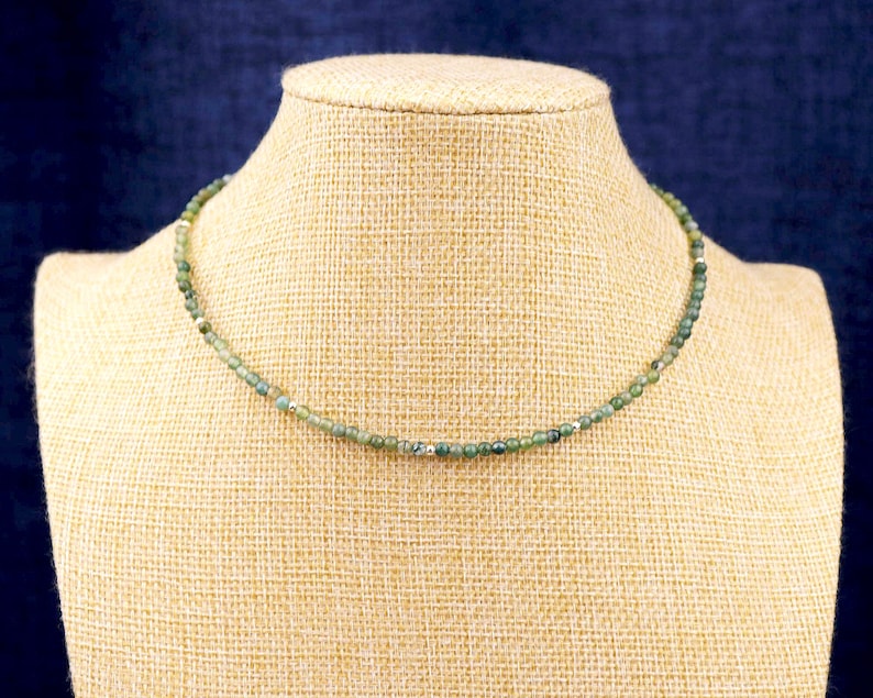 Tiny Green Agate Round Beaded Choker, Bracelet, Natural Gemstone Beaded Necklace, Small 3mm Moss Agate, Handmade Gift for Women image 3