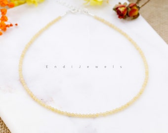 Natural Yellow Jade 3mm Beaded Choker, Bracelet, Genuine Gemstone Beads, Dainty Daily Necklace, Summer Choker, Gift for Her