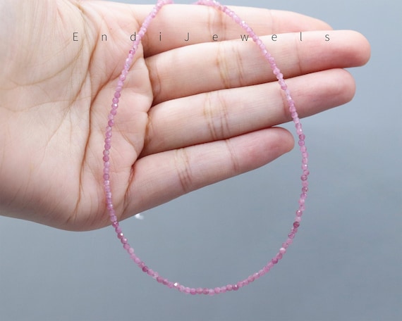 Natural Pink Tourmaline Tiny 2mm Faceted Beaded Choker, Beaded Bracelet, Dainty Daily Waterproof Necklace for Women, Gift for Her