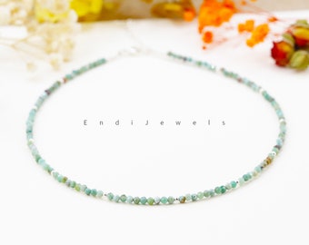 Natural Phoenix 3mm Faceted Beaded Choker, Bracelet, Natural Green Gemstone Beads, Dainty Daily Necklace, Handmade Necklace, Gift for Her