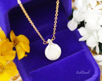 Freshwater Pearl 12mm Round Shaped Pendant Necklace, Natural Real White Pearl, Gold Chain, Dainty Daily Minimalist Necklace, Gift for Her