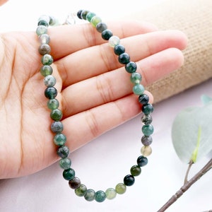 Green Agate Beaded Choker, Bracelet, 6mm Genuine Gemstone Beaded Necklace, Natural Stone Beaded Bracelet, Gift for Women, Mother's Day Gift