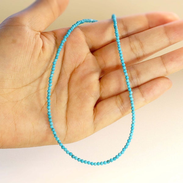Tiny Turquoise Faceted Beaded Choker, Bracelet, 2mm Blue Gemstone Beaded Necklace, Natural Gemstones, Handmade Necklace, Gift for Her