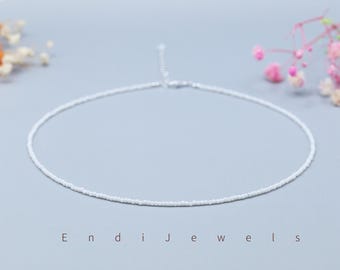 Natural White Coral Tiny 2mm Round Beaded Choker, Beaded Bracelet, Genuine Gemstone Daily Waterproof Necklace, Gift for Her