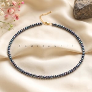 Natural Black Freshwater 4.5mm Pearl Choker Made with Soft Thread, Stretchy Bracelet, Button Shape Pearl for Daily Layered Waterproof Wear