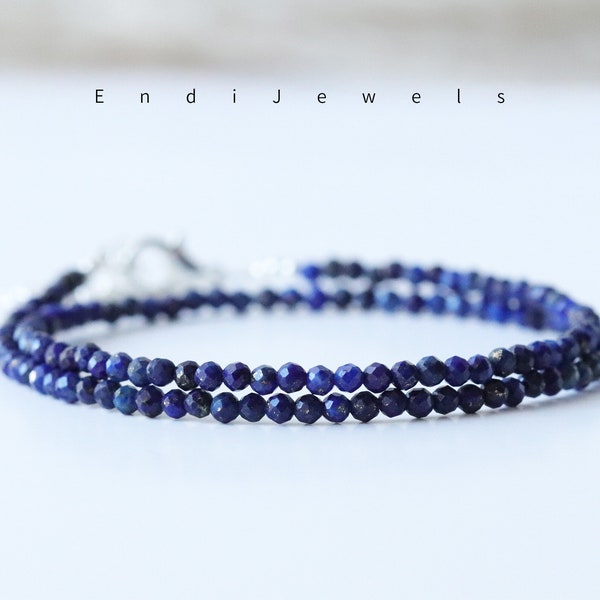 Tiny Lapis Lazuli 3mm Faceted Beaded Choker, Bracelet, Natural Blue Gemstone, Handmade Necklace, Gift for Her, Birthday Gift