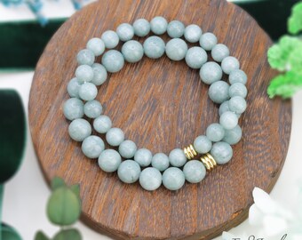 Natural Burmese Jade 6mm 8mm Round Beaded Bracelet, Stretchy Bracelet, High-Quality AA Genuine Gemstone, Daily Bracelet, Mother's Day Gift