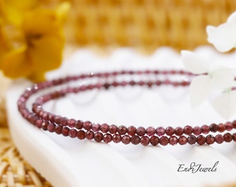 Natural Garnet Tiny 2mm Faceted Beaded Choker, Bracelet, Genuine Gemstone, Deep Red Purple Beads, Dainty Daily Necklace, Summer Choker, Gift