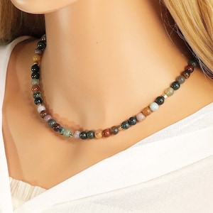 Natural Jasper Beaded Necklace, Bracelet, 6mm Gemstone Beads, Colorful Indian Jasper Beaded Choker, Summer Choker, Mother&#39;s Day Gift