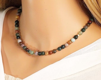 Natürliche Jaspis Perlen Halskette, Armband, 6 mm Edelstein Perlen, Bunte indische Jaspis Perlen Choker, Sommer Choker, Muttertagsgeschenk