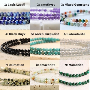 Natural 3mm Gemstone Round Beaded Stretchy Choker, Stretchy Beaded Bracelet, Tiny Beaded Necklace, Genuine Gemstone Beads, Handmade Necklace