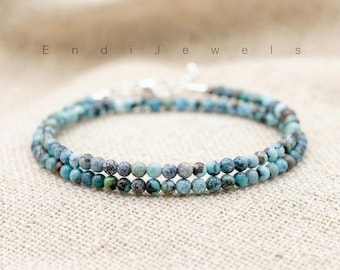 Natürliche Hubei Türkis 3,5 mm Runde Perlen Choker, Dehnbares Armband, Echter Blauer Edelstein, Tägliche Wasserdichte Perlenkette, Geschenk für Sie