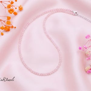 Natural Rose Quartz 3mm Beaded Choker, Stretchy Bracelet, Pink Crystal Beaded Necklace, Natural Gemstone, Daily Waterproof Layered Necklace image 3