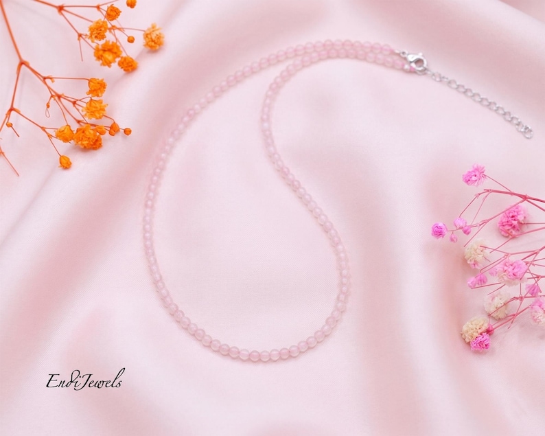 Natural Rose Quartz 3mm Beaded Choker, Stretchy Bracelet, Pink Crystal Beaded Necklace, Natural Gemstone, Daily Waterproof Layered Necklace image 3