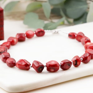 Natural Coral Necklace, Bracelet, Red Coral Choker, Handmade Necklace for Women, Large Necklace, Mother's Day Gift, Gift for Mom