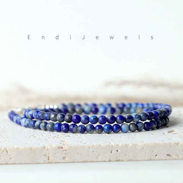 Tiny Lapis Lazuli 3mm Beaded Choker, Bracelet, Handmade Necklace, Summer Choker, Natural Blue Gemstone Necklace, Gift for Her