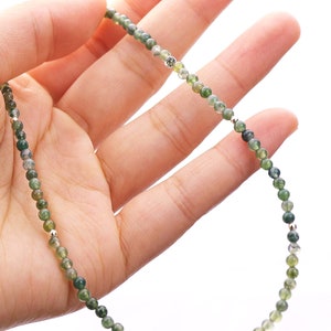 Tiny Green Agate Round Beaded Choker, Bracelet, Natural Gemstone Beaded Necklace, Small 3mm Moss Agate, Handmade Gift for Women image 4