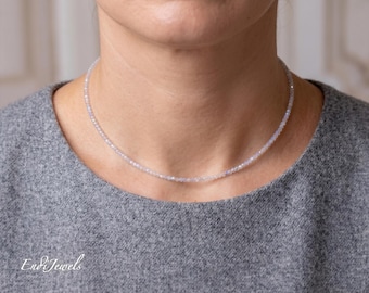 Gargantilla de labradorita natural de 2 mm con cuentas facetadas, pulsera elástica, piedra preciosa gris azulada, collar delicado e impermeable para uso diario para mujer.