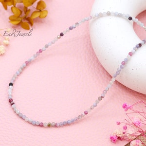 Pink Tourmaline Faceted Tiny 3mm Beaded Choker, Bracelet, Natural Gemstone Beaded Necklace, Daily Layered Necklace, Summer Choker Gift