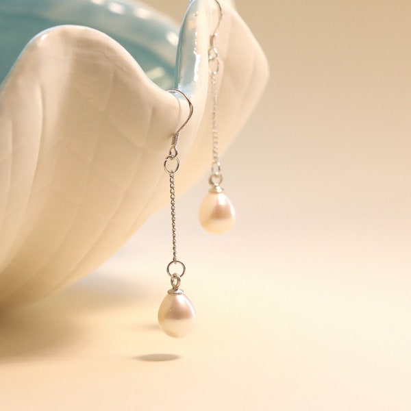 Freshwater Pearl Drop Dangle Earrings, Real Pearl Earrings, White Pearl Earrings, 925 Sterling Silver, Gift for Women, Mother's Day Gift